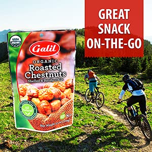Galil Organic Roasted Chestnuts Pack of 12 Shelled & Ready to Eat - Gluten Free, Vegan, Organic, Non-GMO, Kosher Snacks - Great for Baking, Cooking & Turkey Stuffing 3.5oz Bags