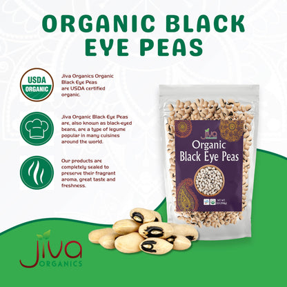 Jiva Organics Organic Black Eye Peas 2 Pound Bag - Cowpeas, Non-GMO, Natural