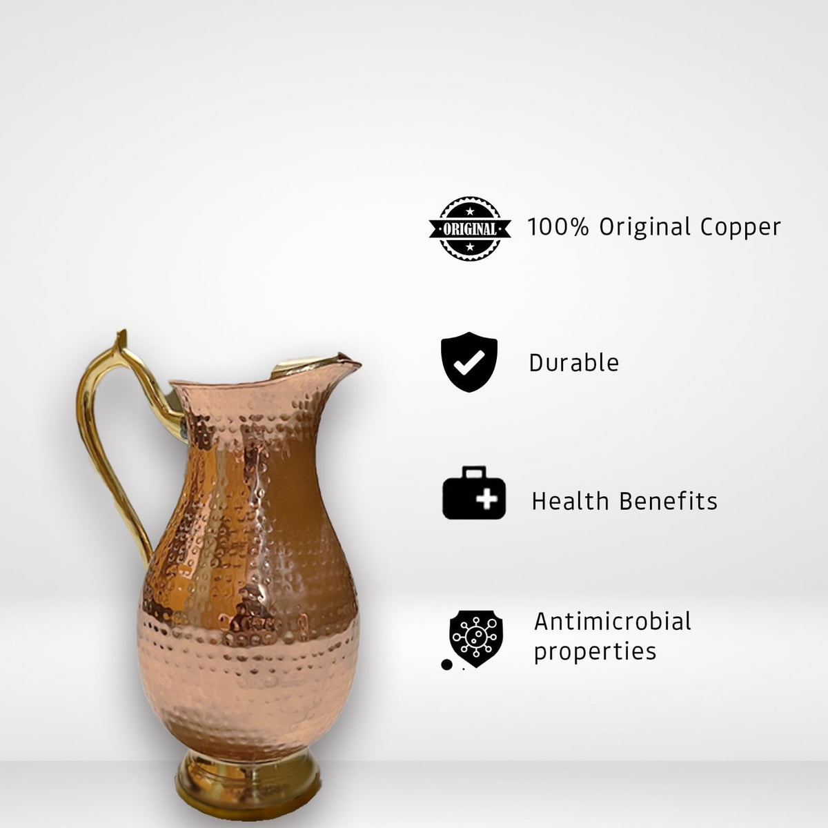 Handcrafted Solid Copper Pitcher with Lid - Large 60 Oz/1750ml Capacity - Elegant Copper Water Jug for Home, Restaurants, and Gifting