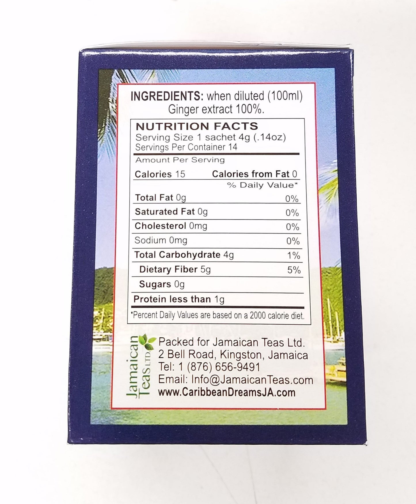 Caribbean Dreams Instant Ginger Tea Un-Sweetened 14 Sachets (pack of 6)
