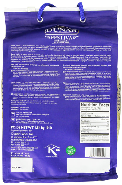 Dunar - Festiva Pusa Basmati Rice, 10 Lb