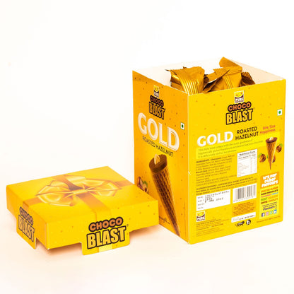 Pure Temptation Chocoblast Gold Hazelnut Chocolate Cone Bites- Chocolate Filled Waffle Cone Tips- Delicious Ice Cream Cone Ends Candy For Snacks & Dessert- Pack Of 1 (10 Individually Wrapped Pieces)