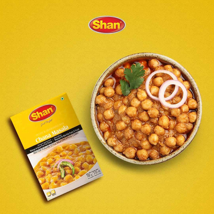 Shan Chana Masala Recipe and Seasoning Mix 3.52 oz (100g) - Spice Powder for Punjabi Style Mild Chickpeas Curry - Suitable for Vegetarians - Airtight Bag in a Box