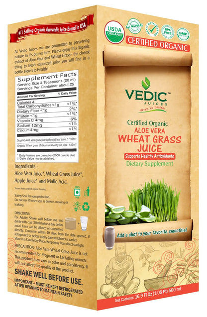 Vedic Organic Aloe Wheat Grass | Supports Healthy Antioxidants 500ml