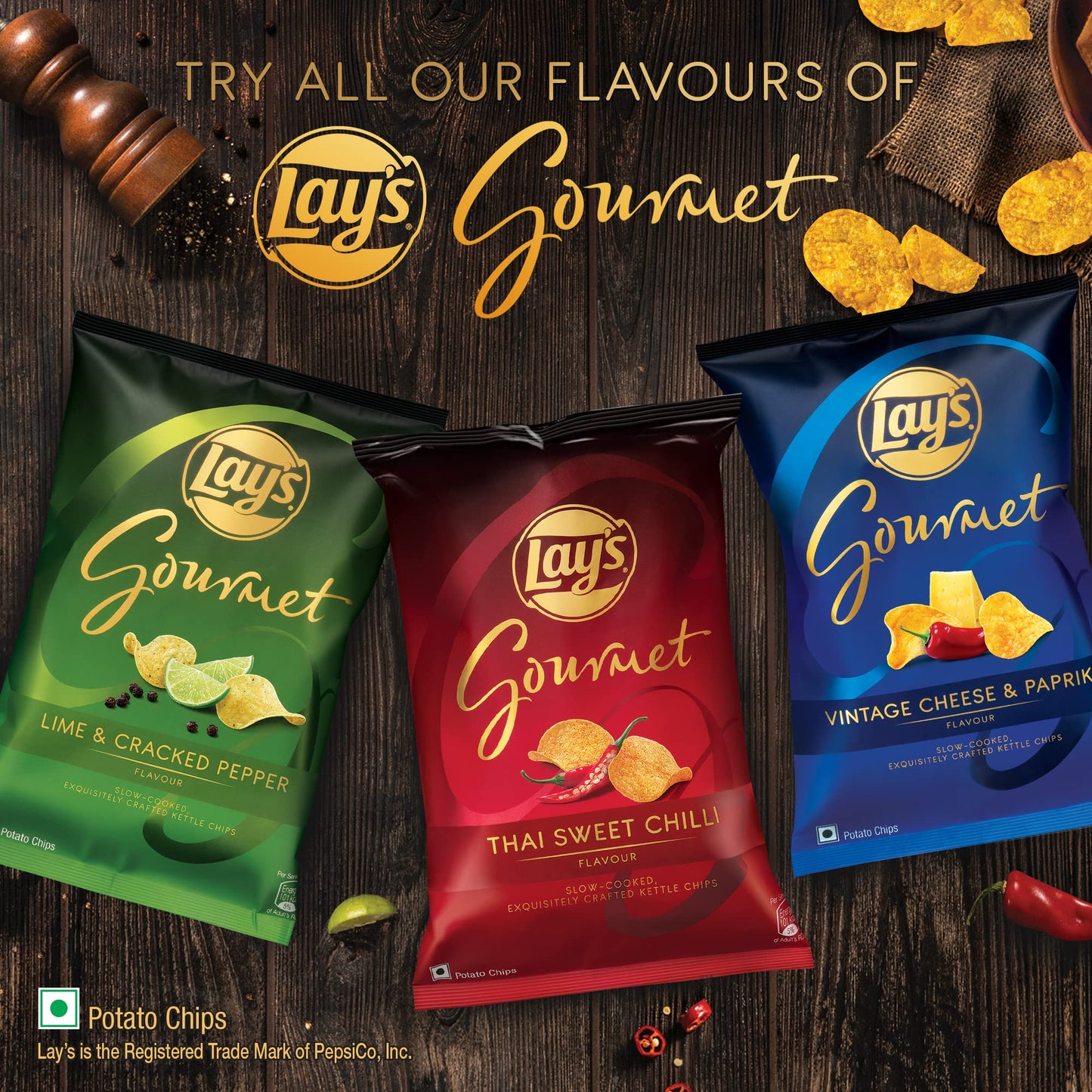 Lays Gourmet Kettle Chips, Premium Slow-Cooked Potato Chips, Chips - 2 Pack (Thai Sweet Chilli, 1.94oz)