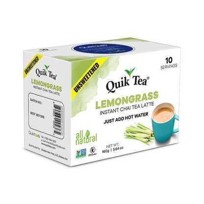 QuikTea Unsweetened Lemongrass Chai Latte (Packaging May Vary) 10 Count (Pack of 4) - Indian Tea