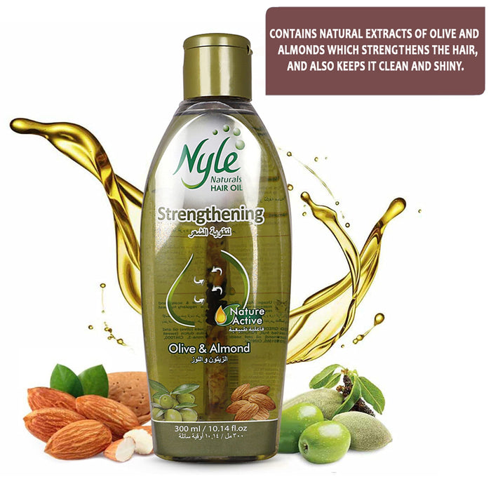 Nyle Strengthening Hair Oil with goodness of natural extracts of Coconut, Olive and Almond (300ml)(10.14 fluid ounces)