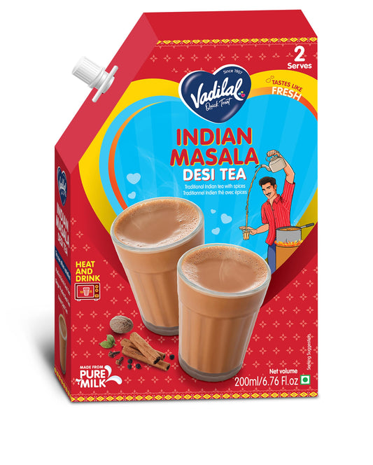 Vadilal Quick Treat Indian Masala Tea | Traditional Traditional Fully Prepared Indian Tea with Spices | Just Heat & Drink | 200 ml, Serves 2