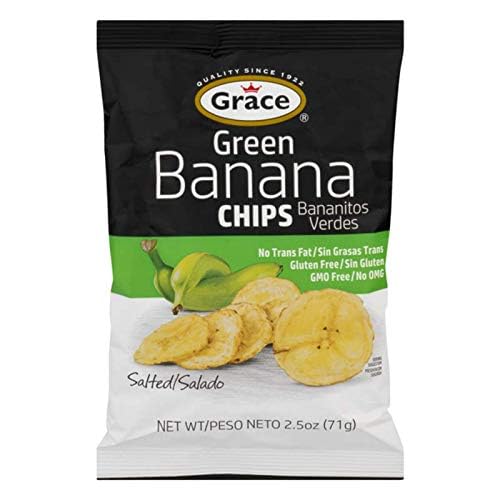 Grace Salted Green Banana Chips 2.5oz - Bananitos Verdes, Non-GMO, Gluten Free, No Trans Fat (6 Packs)
