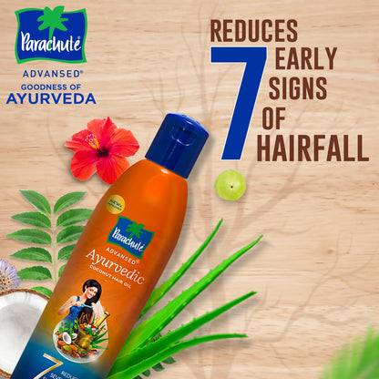 Parachute Advansed Ayurvedic Coconut Hair Oil with Basil (Tulsi), Aloe vera, Flax seed, Gooseberry (Amla) 25 ayurvedic ingredients Controls Hair Fall, Dandruff, Hair thinning all hair types 10.1 floz