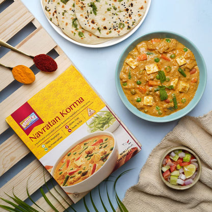 Ashoka Ready to Eat Indian Meals Since 1930, 100% Vegetarian Navratan Korma, All-Natural Traditionally Cooked Indian Food, Plant-Based, Gluten-Free and with No Preservatives, 10 Ounce (Pack of 5)