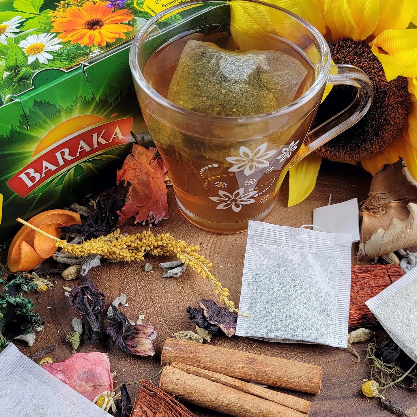 Baraka Herbal Tea Variety Pack | Herbal Tea Sampler Assortment | Assorted Mixed Herb, Chamomile, Anise, Green Tea, Mint | Set of 48 Individually Wrapped Natural Tea Bags (2.5oz)