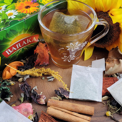 Baraka Herbal Tea Variety Pack | Herbal Tea Sampler Assortment | Assorted Mixed Herb, Chamomile, Anise, Green Tea, Mint | Set of 48 Individually Wrapped Natural Tea Bags (2.5oz)