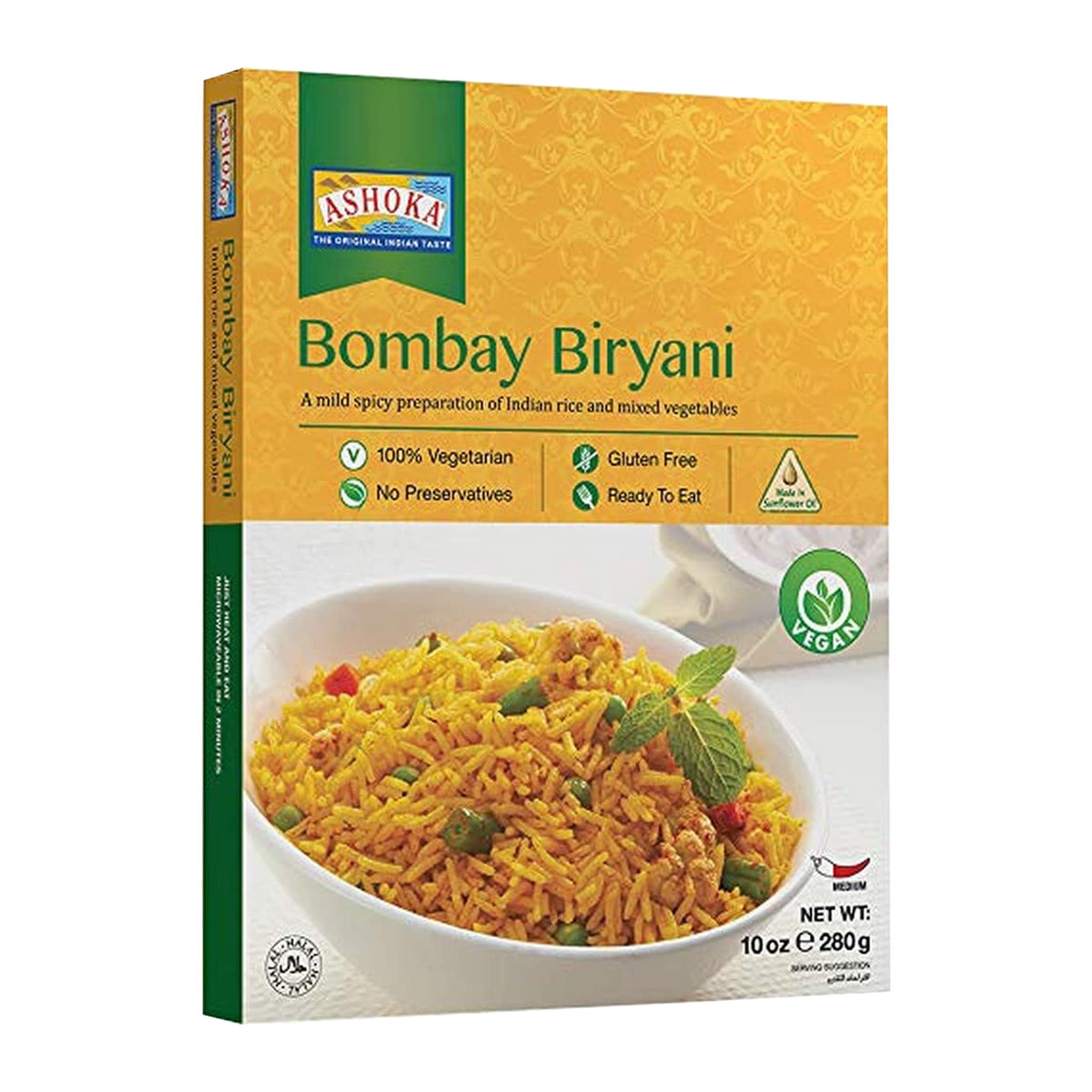 Ashoka Heat & Eat Rice 1932, Vegan Biryani Rice, All-Natural Instant Meals, Bombay Biryani, Portable Lunch, Great for Camping and Hiking, Gluten-Free & with No Preservatives, Pack of 1