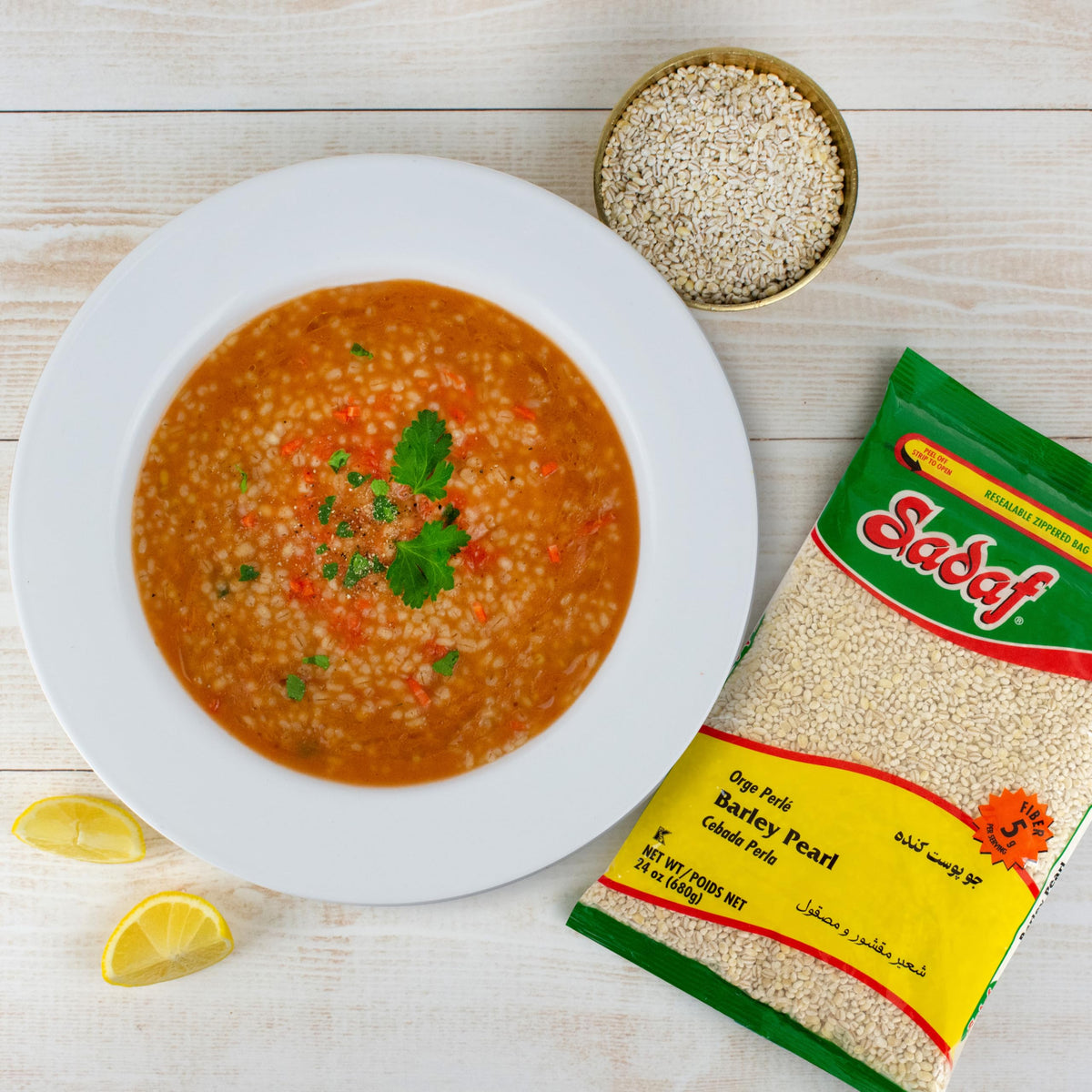 Sadaf Pearl Barley - Pearled Barley Grain for Cooking and Food Flavoring - Cebada en Grano - Kosher - 24 Oz Resealable Bag