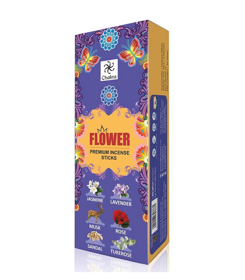 chakra Flower Premium Aroma Sticks Feel The Blossomy Aroma - 120 Incense Sticks - Use at Home Office - Pack of 6 Natural Fragrance Sticks Long-Lasting Scented Incense Sticks