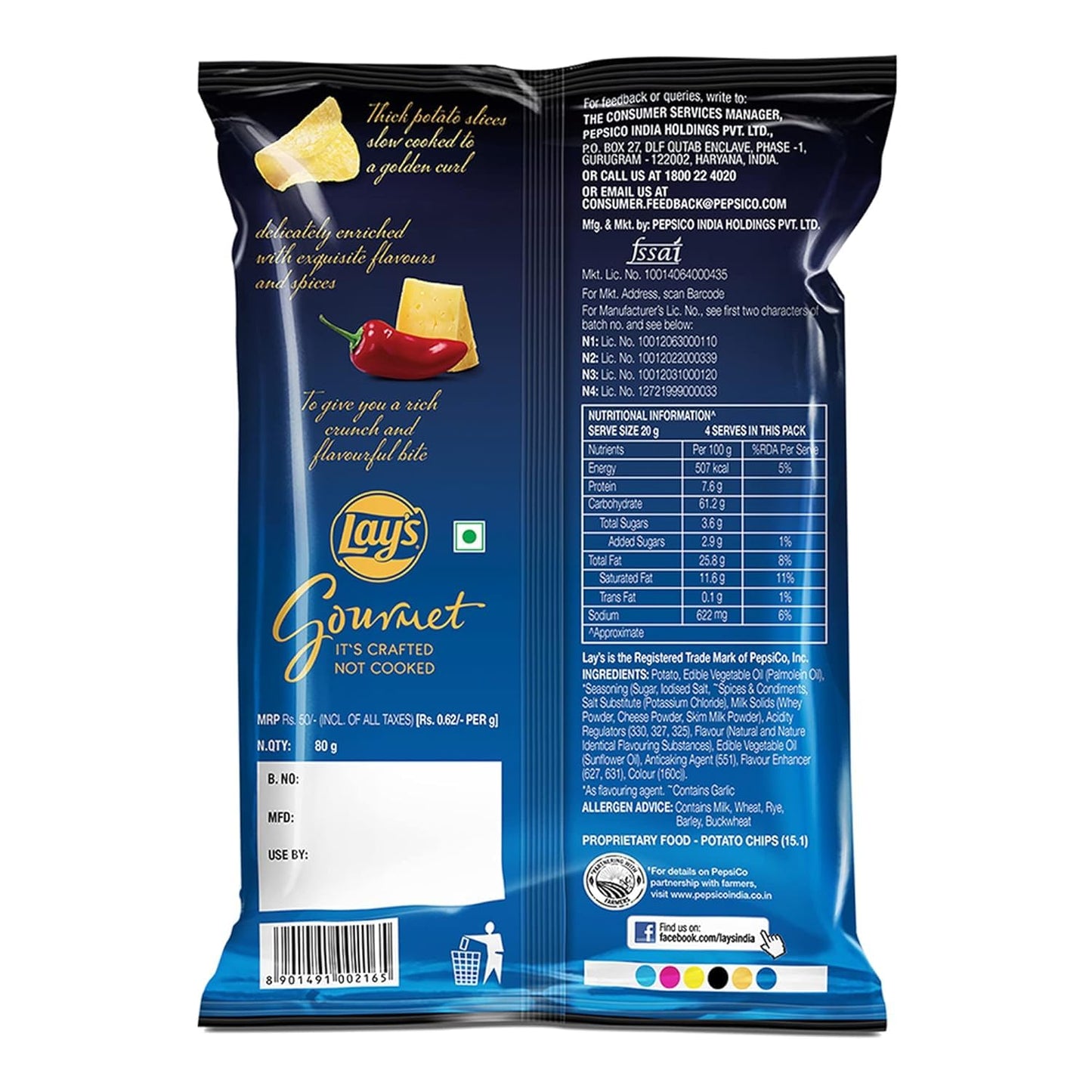 GB Lay's Gourmet Vintage Cheese & Paprika Indian Chips, Kettle Chips, 3 Pack | 55g (total 165g)