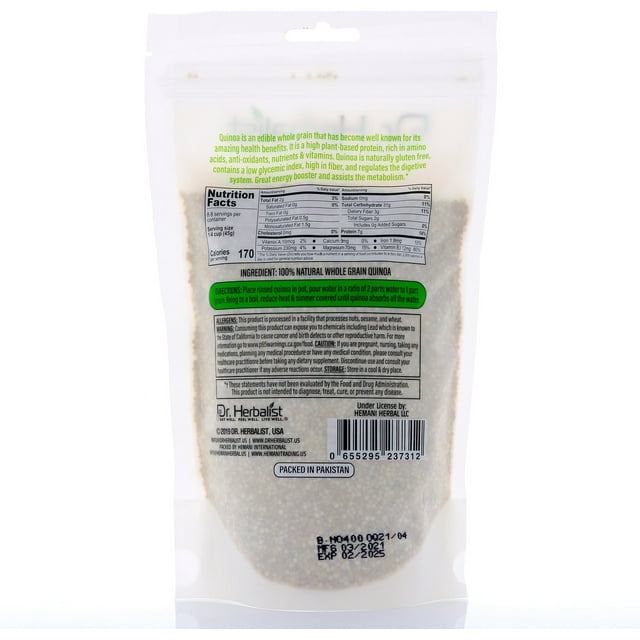 DR. Herbalist | Whole Grain White Quinoa 14.1 OZ (400g) - Chenopodium Quinoa - Superfood - Nutrition Booster
