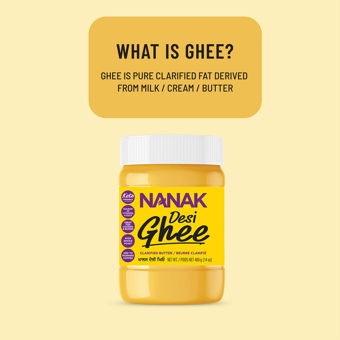 Nanak Desi Ghee Clarified Butter - Premium Quality, Keto Friendly, Certified Paleo, Lactose-Free, Source of Vitamins A & D Great Alternative for Butter Suitable for Cooking (28 oz)