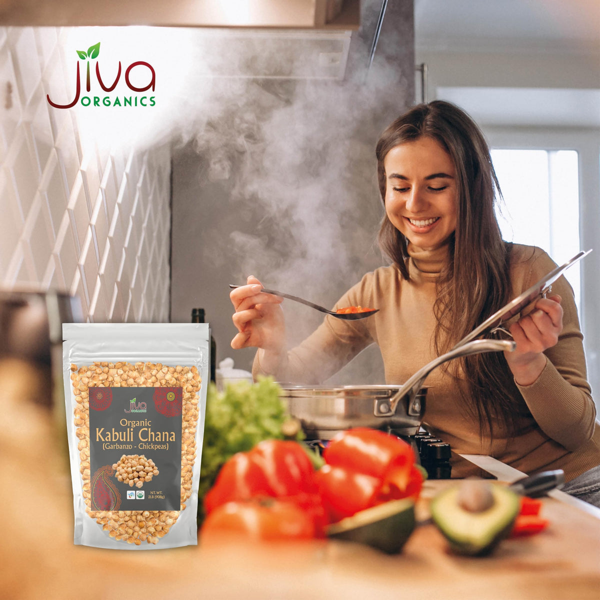Jiva Organics Raw Chickpeas (Whole Garbanzo Beans) 2 LB Bag - Gluten Free, Non GMO, Vegan