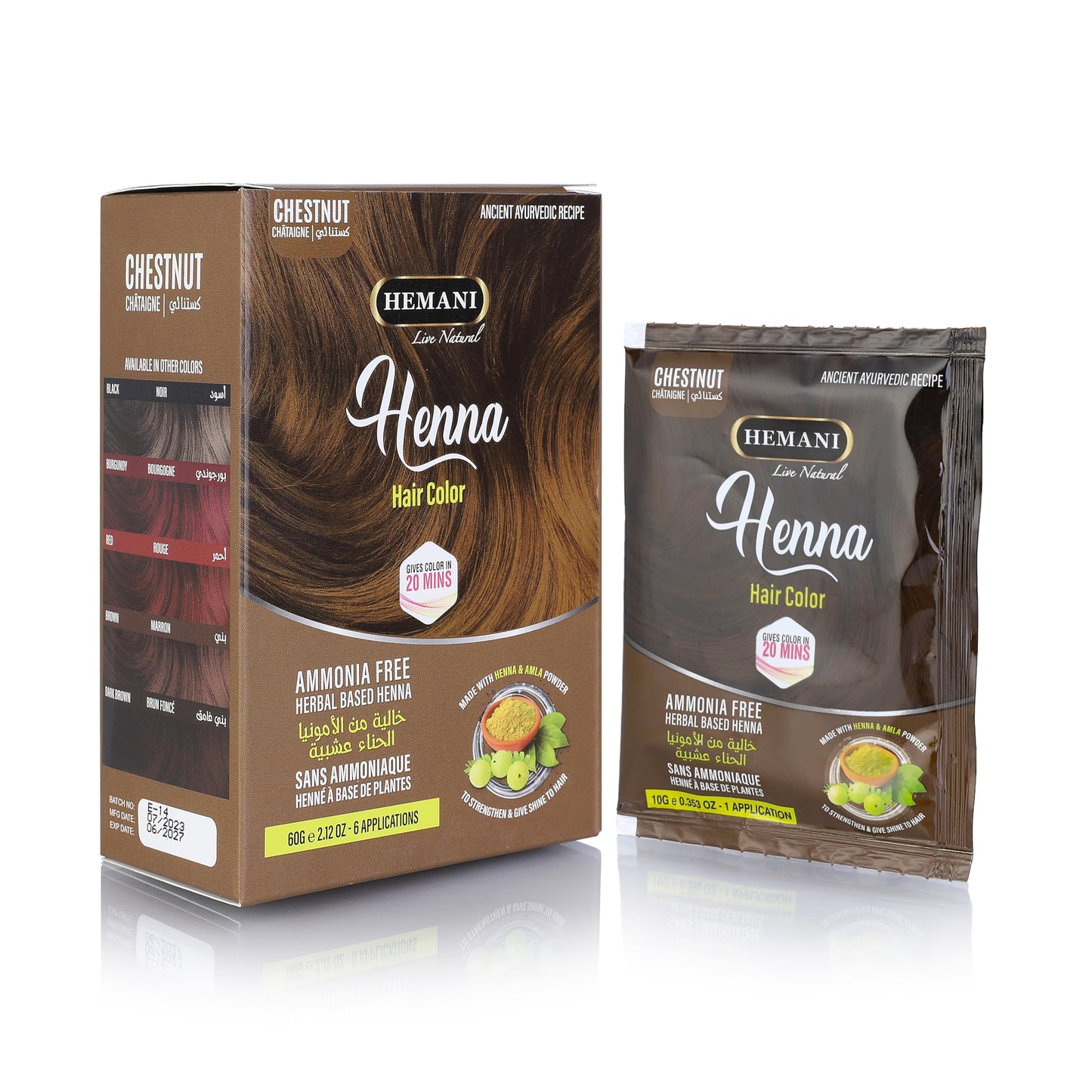 HEMANI Hair Henna Color 2.12 OZ (60g) 6 Applications, Colors in 20 Minutes - Ammonia Free - Herbal Based Henna (Chestnut)