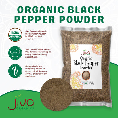 Jiva Organics Black Pepper Powder Ground (Table Grind) 7 Ounce