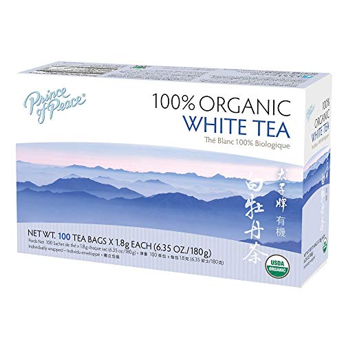 Prince of Peace Organic White Tea, 100 Tea Bags 100% Organic White Tea Unsweetened White Tea Lower Caffeine Alternative to Coffee Herbal Health Benefits