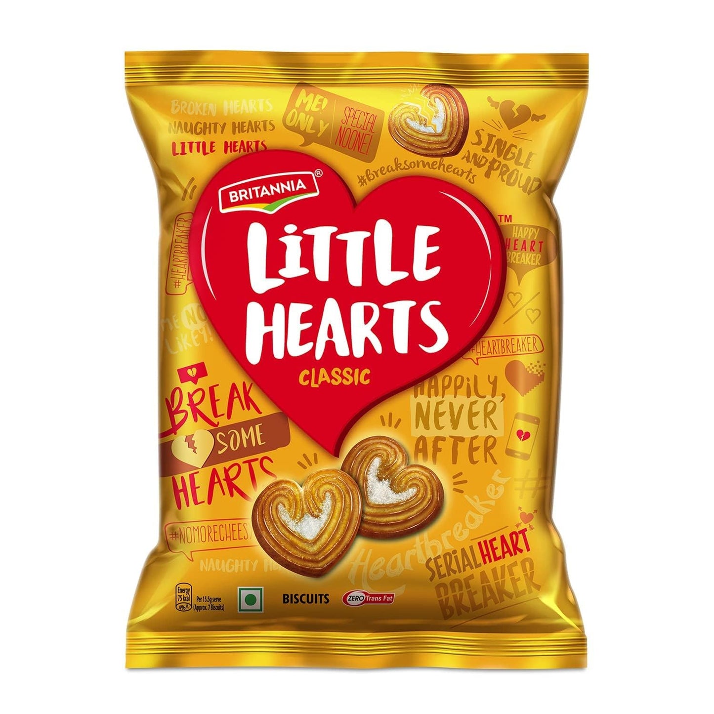 Britannia Little Hearts Biscuits 2.6oz (75g) - Biscuit de Patits Coeurs - Soft and Delicious Biscuits - Kids Favorite Cookies - Suitable for Vegetarians (Pack of 1)
