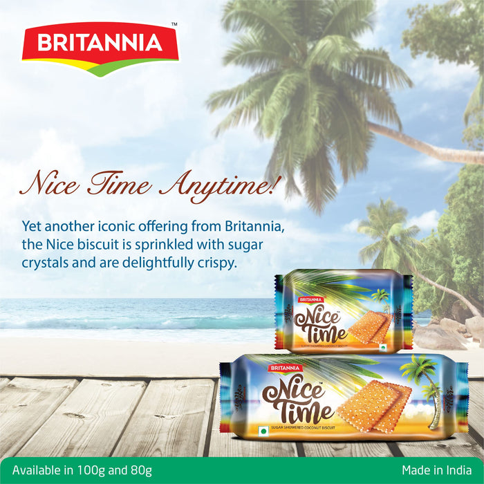 BRITANNIA Nice Time 16.9oz (480g) - Delicious Coconut Biscuit Crunchy - Kids Favorite Breakfast & Tea Time Snacks - Halal and Suitable for Vegetarians (Pack of 1)