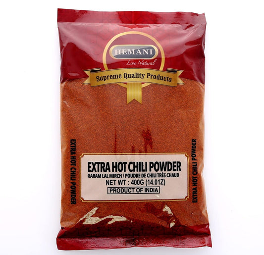 HEMANI Traditional Indian Spicy Red Chili Ground - Extra Hot - Garam Lal Mirchi - 400g (14.1 oz) - No Salt - No Color