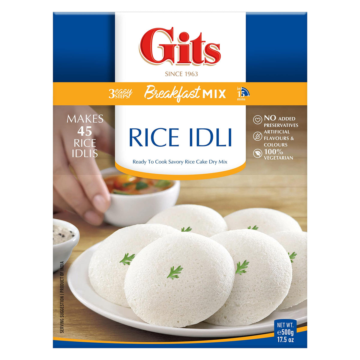 Gits Rice Idli (Super healthy light Rice cakes) 17.5 Oz X 5 Packs | Indian Vegetarian Breakfast - Ready in 20 mins