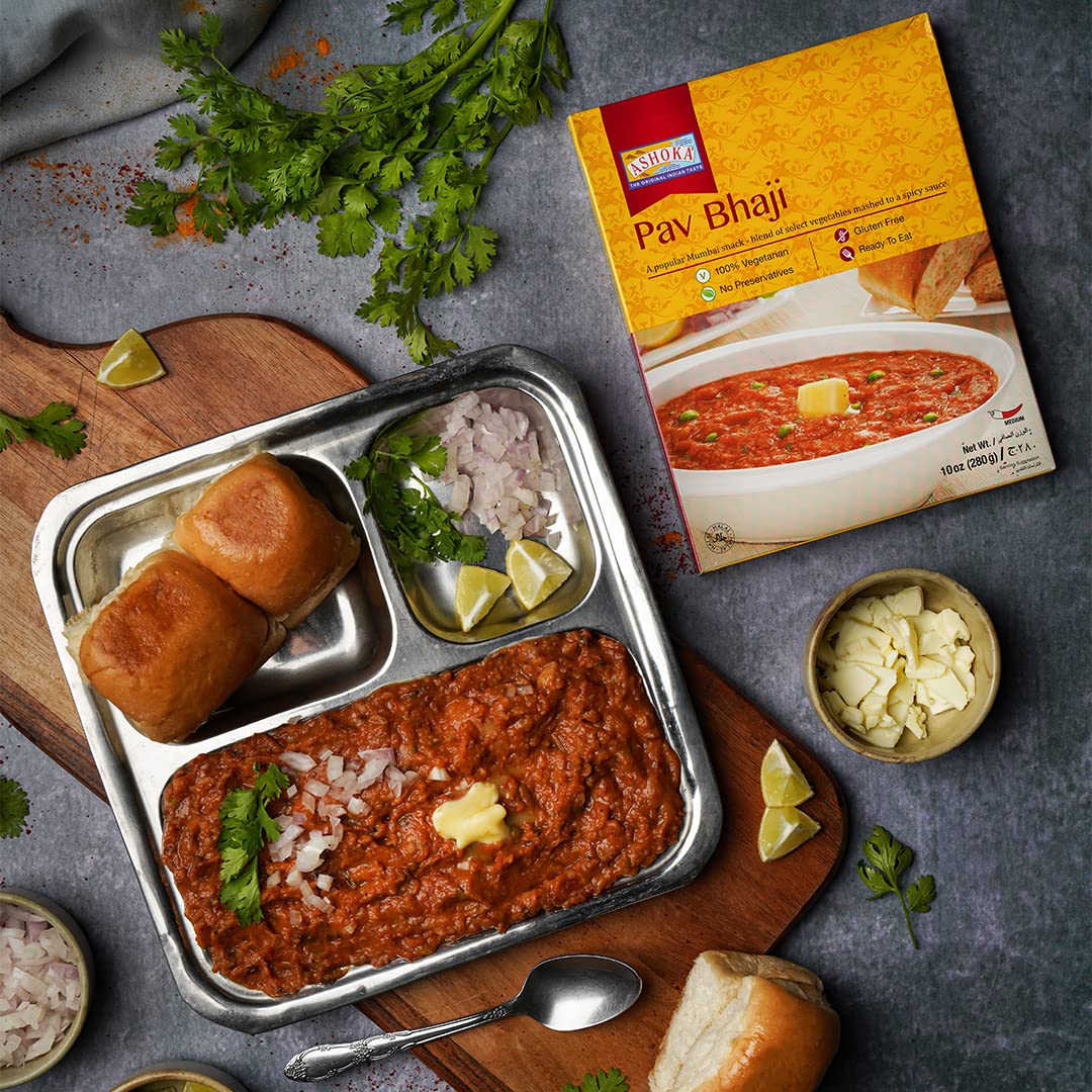 Ashoka 1932, All-Natural Vegetarian Mashed Vegetable Curry, Heat & Serve Microwavable Meals, Pav Bhaji, Great for the Outdoors & Hiking, Gluten-Free & with No Preservatives, Pack of 1