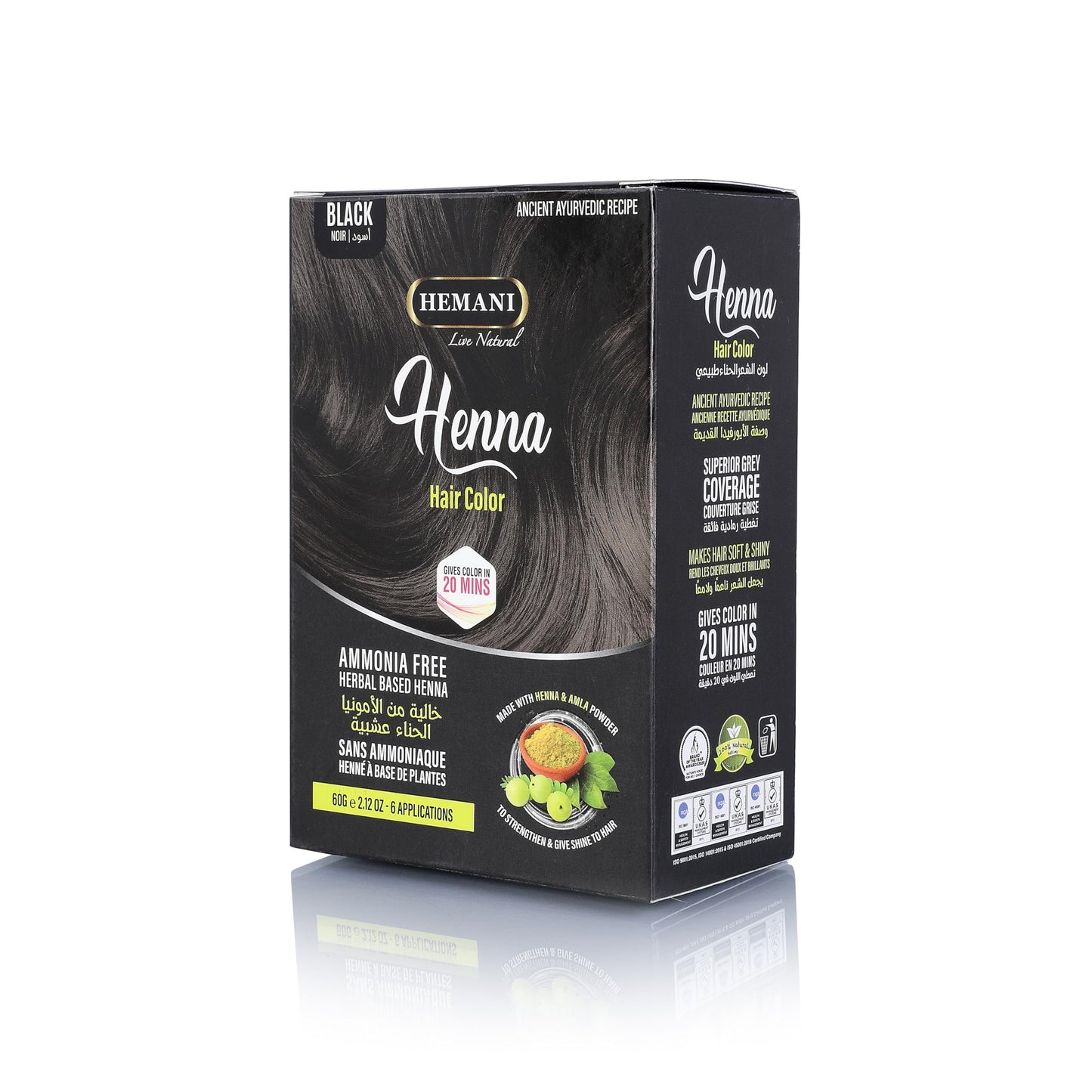 HEMANI Hair Henna Color 2.12 OZ (60g) 6 Applications, Colors in 20 Minutes - Ammonia Free - Herbal Based Henna (Black)