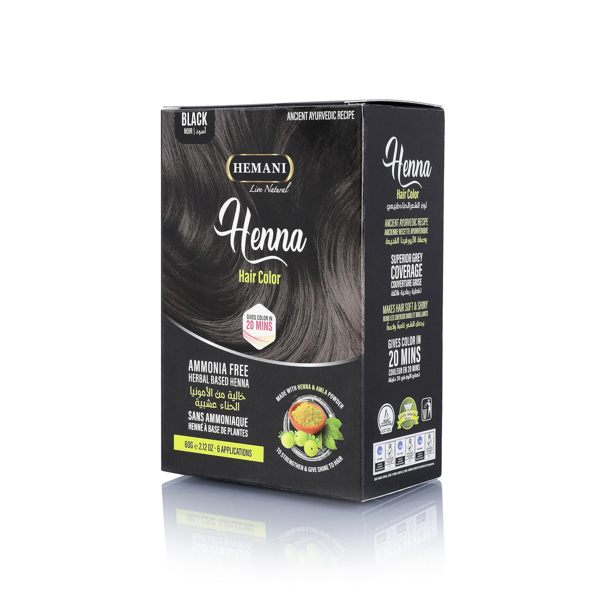 HEMANI Hair Henna Color 2.12 OZ (60g) 6 Applications, Colors in 20 Minutes - Ammonia Free - Herbal Based Henna (Black)