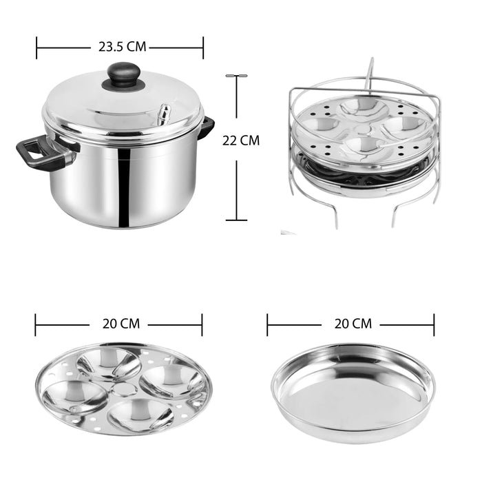 Vinod St. Steel Multi Pot large with Idli & Dhokla plates 4 plates each