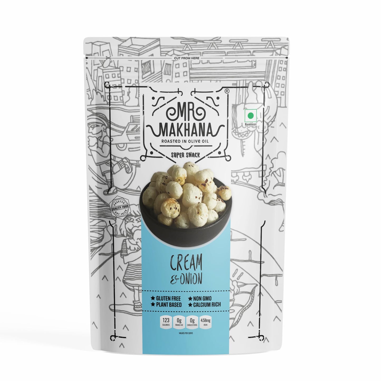 MR Makhana Cream n Onion Flavored Makhana | Super Snack | Roasted | 2.65oz (75g) Family Size