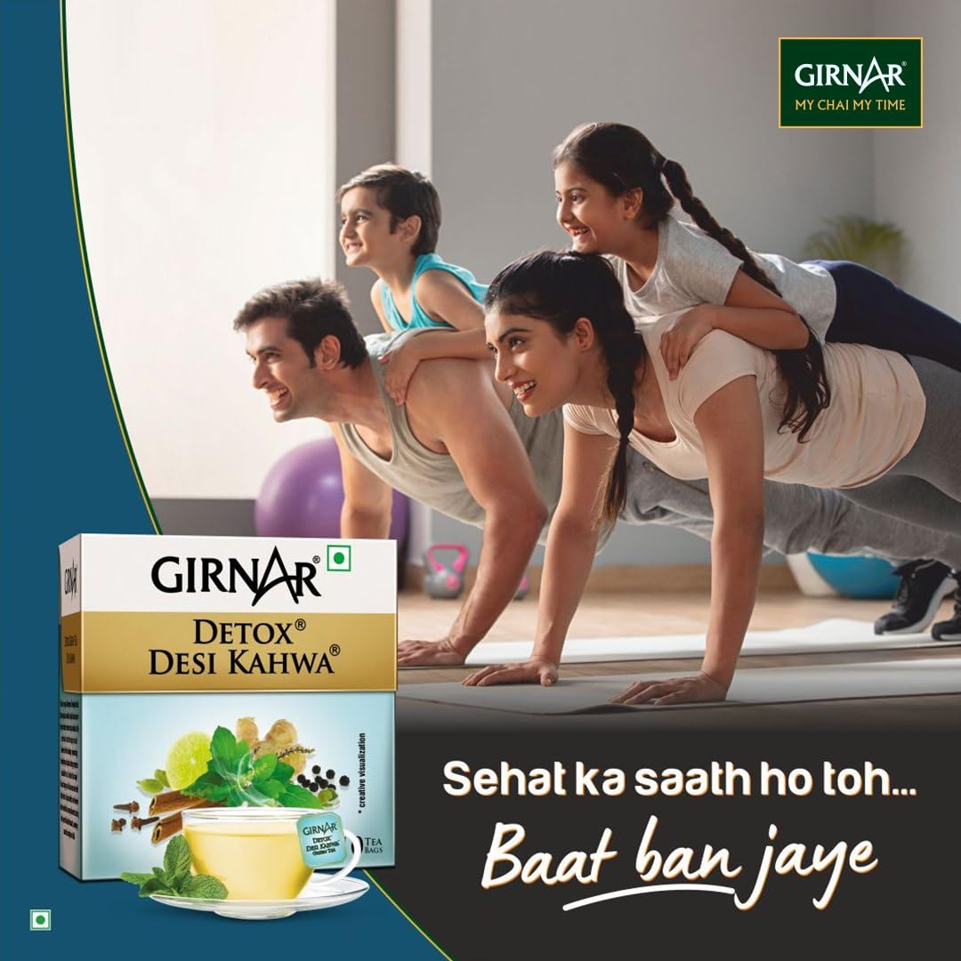 Girnar Green Tea Desi Kahwa (Detox Tea) - 36 Tea Bags X 2 Packs