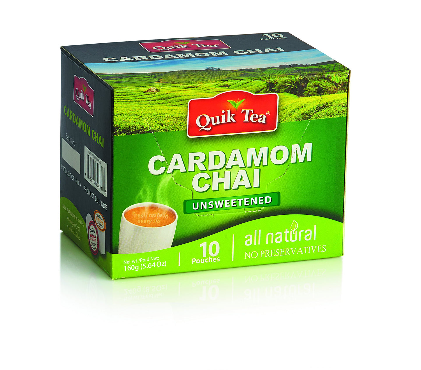 Quik Tea All Natural Cardamom Chai Latte Mix Unsweetened Made from Assam Teas All Natural No Preservatives 10 Pouches (160 g / 5.64 oz)