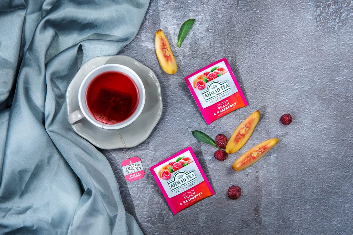 Ahmad Tea Infusions, Peach and Raspberry Teabags, 20 ct (Pack of 1) - Decaffeinated & Sugar-Free