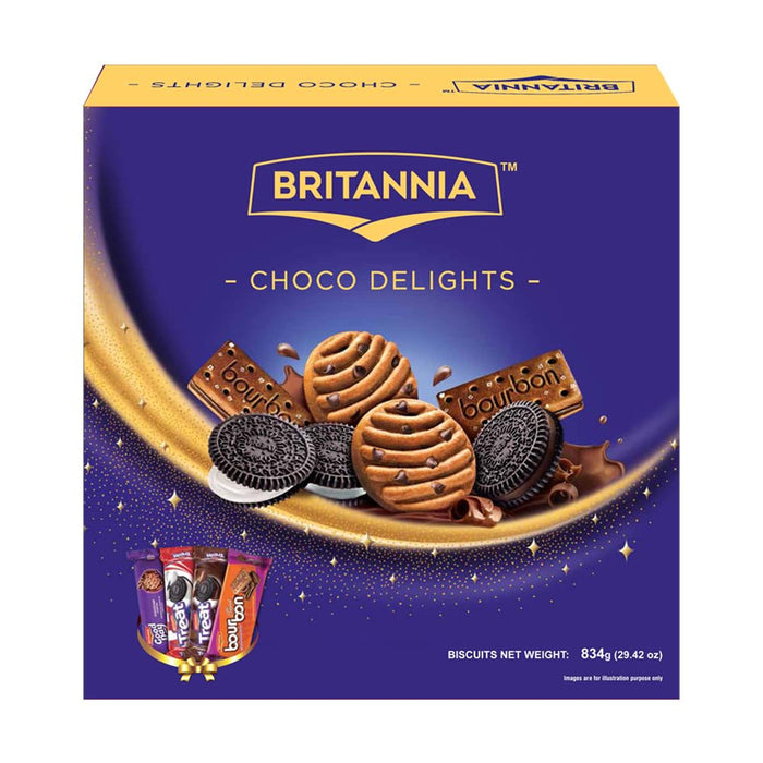 Britannia Choco Delights Gift Pack 29.41oz (834g) - Cookies & Biscuits Gift Pack - Breakfast & Tea Time Snacks - Delicious Grocery Cookies - Treat for Friends & Family (Pack of 1)