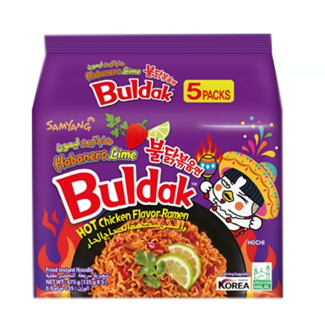 Habanero Lime Fusion Bundle: 5 Packs of SAMYANG Habanero Lime Spicy Chicken Flavor Ramen Halal Certified 23.8 Oz (Pack of 1) (Total 5 Pcs)