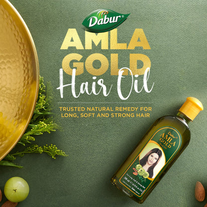 Dabur Amla Gold Hair Oil - With Amla, Almond and Henna - Moisturizing Scalp and Hair Oil for All Hair Types - 10.14 Fl Oz