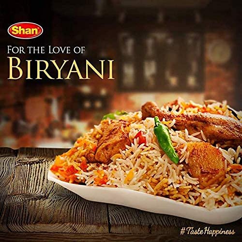 Shan Pilau Biryani Recipe and Seasoning Mix 1.76 oz (50g) - Spice Powder for Mughal Style Meat Layered Pilaf - Suitable for Vegetarians - Airtight Bag in a Box