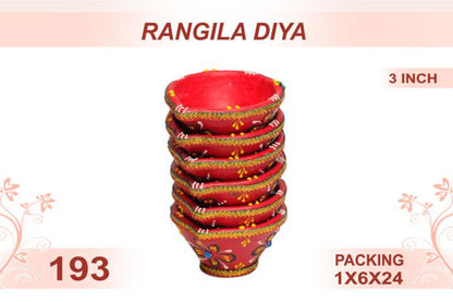 Rangila Diya 6pc 3inch #193 - Diwali Clay Diya
