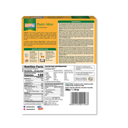 Ashoka Real Indian Meals 1932, Vegan Potato Curry, Ready to Eat Dum Aloo, All-Natural Instant Meals, Great for Offices, Healthy Work Lunch, Gluten-Free, and with No Preservatives, Pack of 1