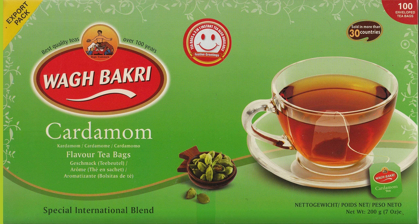 Wagh Bakri Cardamom Natural Flavour Tea Bags - 100 Enveloped Tea Bags