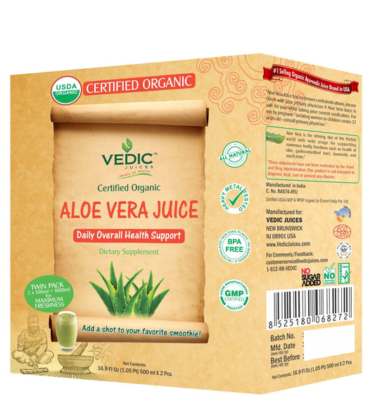 Vedic Organic Aloe Vera Juice | Daily Overall Health Support 500ml x 2