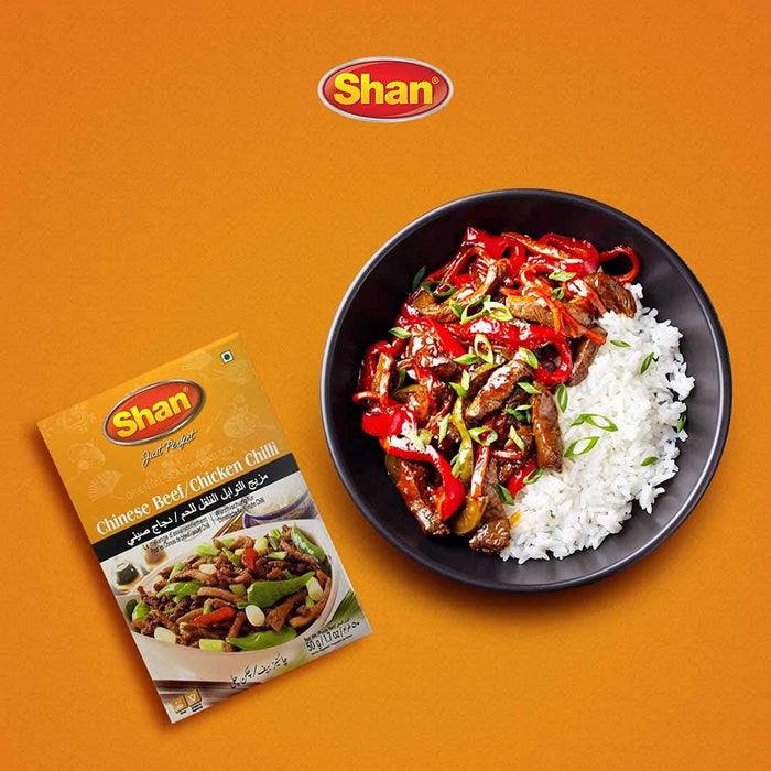 Shan Chinese Beef/Chicken Chilli Oriental Seasoning Mix 1.76 oz (50g) - Spice Powder for Stir Fried Spicy Meat - Suitable for Vegetarians - Airtight Bag in a Box