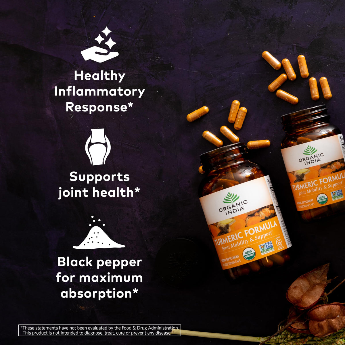 Organic India, Turmeric Formula, Joint Mobility & Support, 90 Vegetarian Caps, Pack of 2