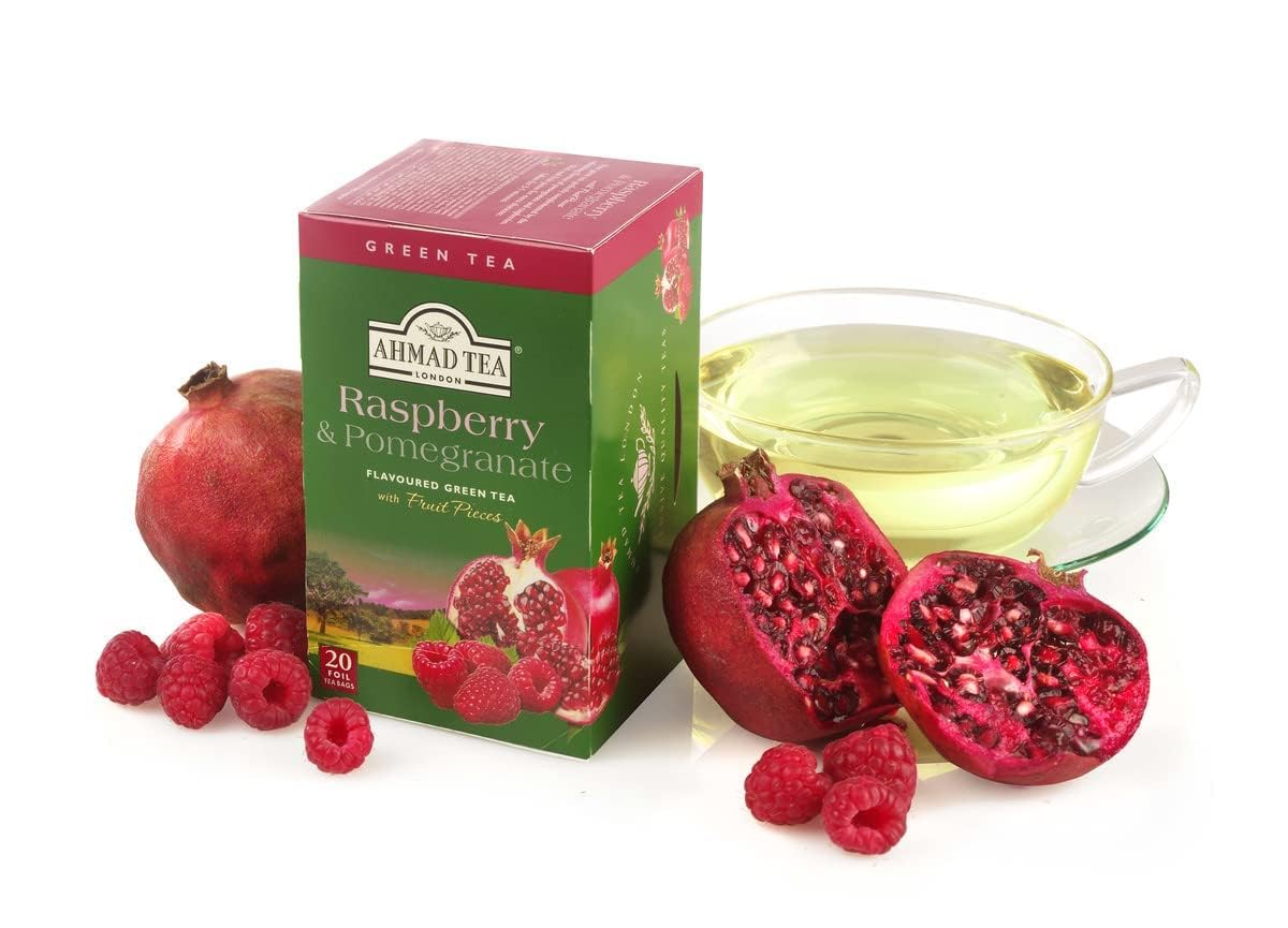 Ahmad Raspberry & Pomegranate Flavoured Green Tea with Fruit Pieces 20 Bags
